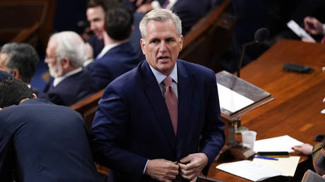Rep. Kevin McCarthy stands on the floor after he failed to get enough votes to become the new House Speaker at the US Capitol in Washington, DC, January 3, 2023