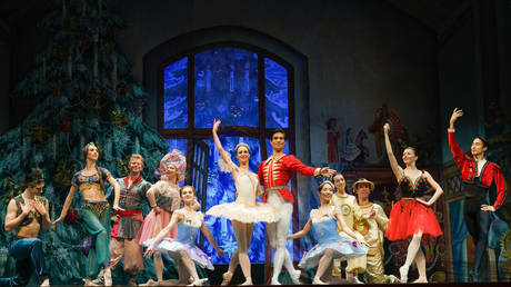 FILE PHOTO: Dancers of the Russian National Ballet perform 'The Nutcracker' by Piotr Tchaikovsky at the Lope de Vega Theater, Madrid, Spain, on December 20, 2021.