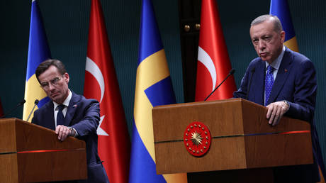 Türkiye’s President Recep Tayyip Erdogan and Swedish Prime Minister Ulf Kristersson  hold a press conference following their meeting in Ankara on November 8, 2022.