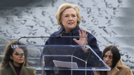 FILE PHOTO: Former Secretary of State Hillary Clinton speaks at an event in New York, November 28, 2022.