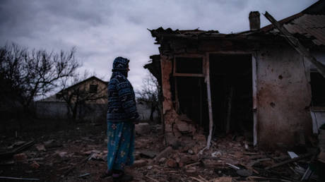 A building in Donetsk damaged by Ukrainian shelling on January 4, 2023.