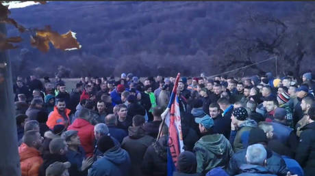 Villagers from Gotovusa near Strpce protest the shooting of two ethnic Serbs on Christmas Eve, January 6, 2023