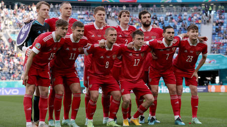 The Russian team pictured in Adidas kits at Euro 2020.