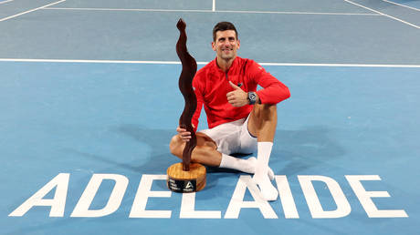 Novak Djokovic of Serbia wins the mens championship after defeating Sebastian Korda of the USA during day eight of the 2023 Adelaide International