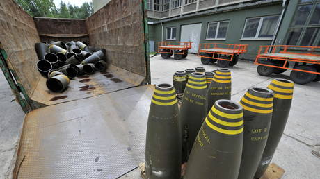 FILE PHOTO: Decommissioned munitions shels are seen at the Spreewerk ISL Integrated Solutions weapons decommissioning facility near Luebben.