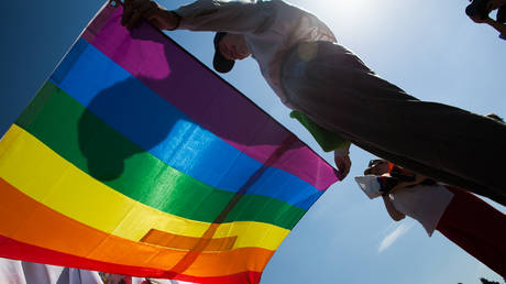 FILE PHOTO: Activists participate in the St Petersburg LGBT Pride march.