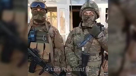 Fighters of the private military company 'Wagner' in the center of Soledar, January 20, 2023