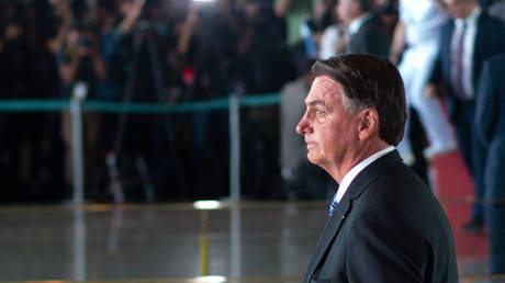 President of Brazil Jair Bolsonaro arrives for a press conference two days after being defeated by Lula da Silva in the presidential runoff at Alvorada Palace on November 1, 2022 in Brasilia, Brazil.