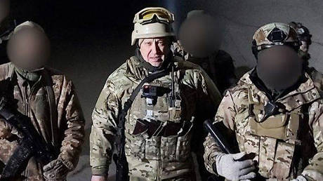 Businessman Yevgeny Prigozhin tours the Soledar salt mines with fighters of the Wagner Group PMC