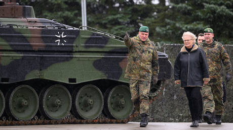 German Defense Minister Christine Lambrecht visits the 371 Armored Infantry Battalion barracks in Saxony, Germany, on January 12, 2023.