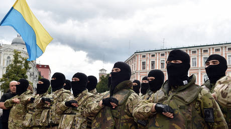 FILE PHOTO. Azov paramilitary recruits in Kiev.