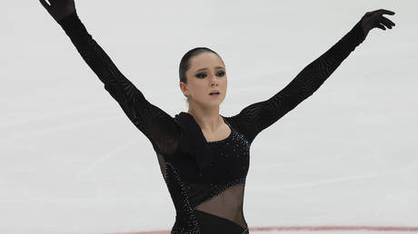 Valieva pictured in competition in Moscow in October.