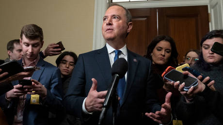 US Representative Adam Schiff speaks to reporters in December, 2022 on Capitol Hill in Washington.