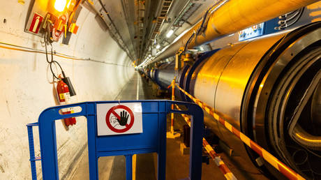 FILE PHOTO. A part of the LHC tunnel is seen during the Open Days at the CERN in Meyrin, Switzerland.