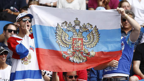 A Russian flag pictured at the 2020 edition of the Australian Open in Melbourne.