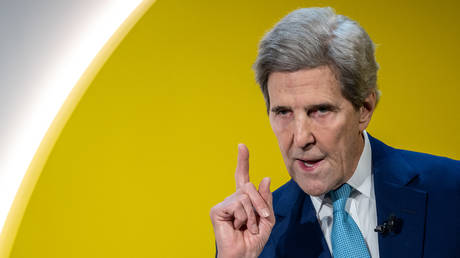 US Presidential Envoy for Climate John Kerry delivers a speech at the World Economic Forum (WEF) annual meeting in Davos on January 17, 2023.