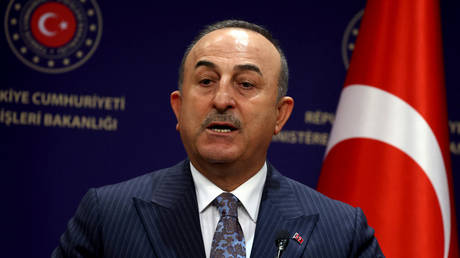 Türkiye’s Foreign Minister Mevlut Cavusoglu speaks during a joint press conference with his Iranian counterpart in Ankara on January 17, 2023.