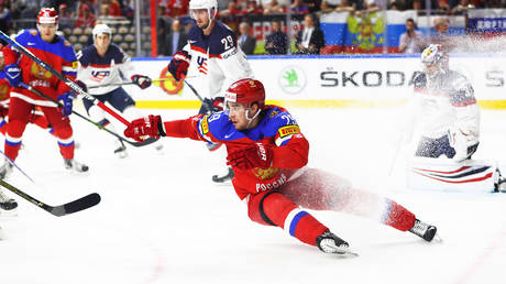 Ivan Provorov of Russia in action during the Russia v USA 2017 IIHF Ice Hockey World Championship match