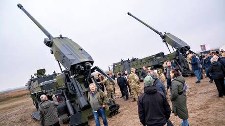 FILE PHOTO. The Danish Army presents Caesar howitzers in Oksboel, Denmark in 2021.