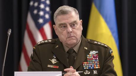 General Mark Milley looks on during a meeting of the Ukraine Defense Contact Group at Ramstein Air Base in Ramstein-Miesenbach, Germany, January 20, 2023