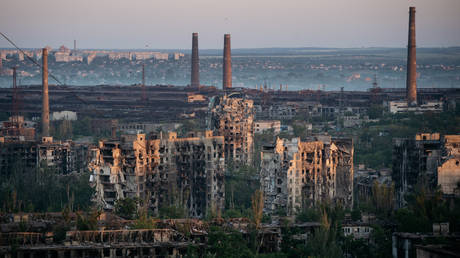 A view of the Azovstal Iron and Steel Works plant in Mariupol