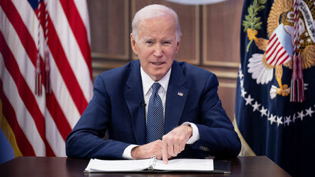 US President Joe Biden delivers virtual remarks at the Summit on Fire Prevention and Control from the South Court Auditorium of the White House in Washington, DC, on October 11, 2022.