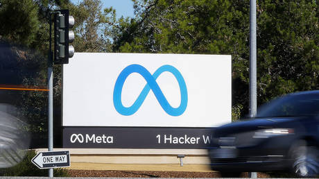 FILE PHOTO: Meta's logo is seen at the company headquarters in Menlo Park, California.