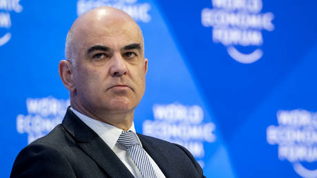 Swiss President Alain Berset looks on during a session of the World Economic Forum annual meeting in Davos on January 17, 2023.