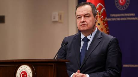 Serbian Foreign Minister Ivica Dacic at a press conference in Ankara, January 26, 2023.