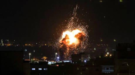 A blast is seen in Gaza City as Israel launched airstrikes on alleged militant sites, January 27, 2023.