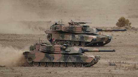 FILE PHOTO: A M1A1 Abrams main battle tank in action during Exercise Chong Ju at the Puckapunyal Military Area.