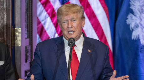 Former US President Donald Trump speaks at a campaign event in Columbia, South Carolina, January 28, 2023.