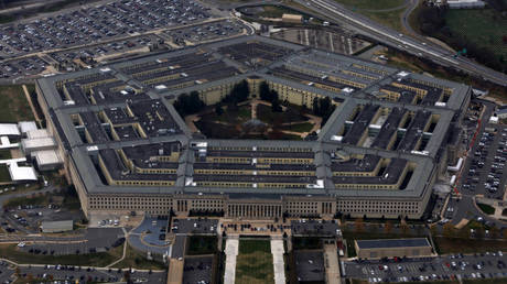 The Pentagon is seen from a flight taking off from Ronald Reagan Washington National Airport on November 29, 2022 in Arlington, Virginia.