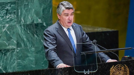 Croatian President Zoran Milanovic speaks at the UN General Assembly in September 2021 in New York City.