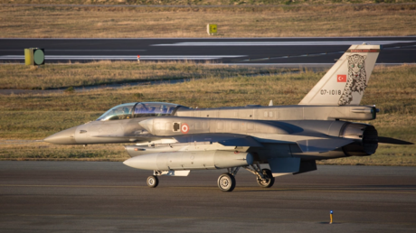 FILE PHOTO: A Turkish F-16 landing at Bodo Air Base, Norway, after a training flight