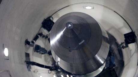 FILE PHOTO: An inert Minuteman III missile is seen in a training launch tube at Minot Air Force Base