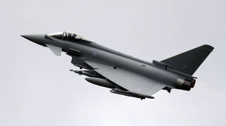FILE PHOTO. The Eurofighter Typhoon takes part in a flying display at the Farnborough Airshow, south west of London.
