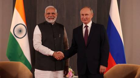 India's Prime Minister Narendra Modi and Russian President Vladimir Putin.