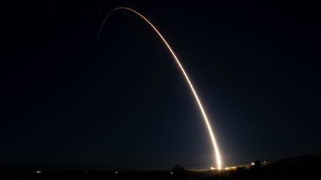 An unarmed Minuteman III intercontinental ballistic missile launches on February 9, 2023 from the Vandenberg Space Force Base, California