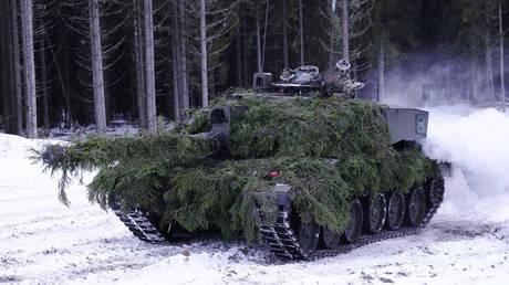 FILE PHOTO: UK Challenger 2 tank during an exercise near Tapa, Estonia, February 5, 2023.