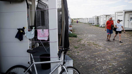Container-accommodations for Ukrainian refugees at the former Tempelhof Airport in Berlin.
