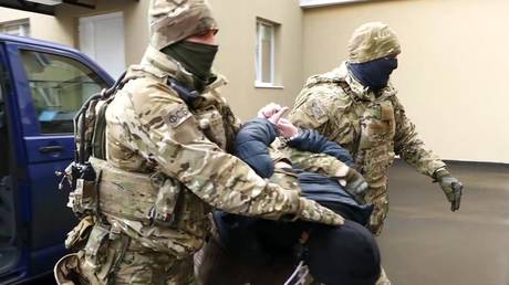 FILE PHOTO. FSB officers detain a Ukrainian citizen suspected of planning a terrorist attack in the North Caucasian Federal District on the instruction of the Ukrainian Security Service at the unknown location, Russia.