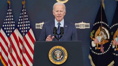 US President Joe Biden speaks at the White House House.