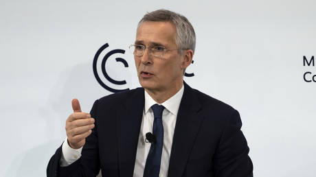 Jens Stoltenberg speaks during the Munich Security Conference in Munich, Germany, February 18, 2023
