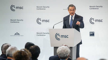 FILE PHOTO: Wang Yi, the Chairman of the Foreign Policy Commission of the Communist Party of China, attends the Munich Security Conference (MSC) in Bavaria, Germany, on February 18, 2023.