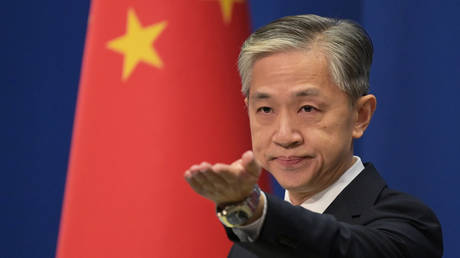 FILE PHOTO: Wang Wenbin during a Foreign Ministry briefing.
