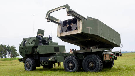 FILE PHOTO: A HIMARS multiple rocket launcher at a military exercise in Skede, Latvia, 2022.