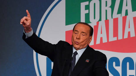 Former Italian prime minister Silvio Berlusconi addresses a rally of right-wing Forza Italia party on March 30, 2019.