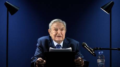 George Soros addresses a meeting of the World Economic Forum in Davos, Switzerland, May 24, 2022