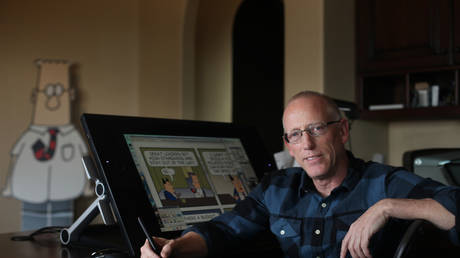 Scott Adams, cartoonist and author and creator of "Dilbert", poses for a portrait in his home office on Monday, January 6, 2014 in Pleasanton, Calif.